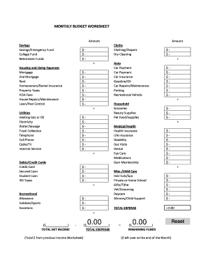 MONTHLY BUDGET WORKSHEET - finallyhomecoursecom