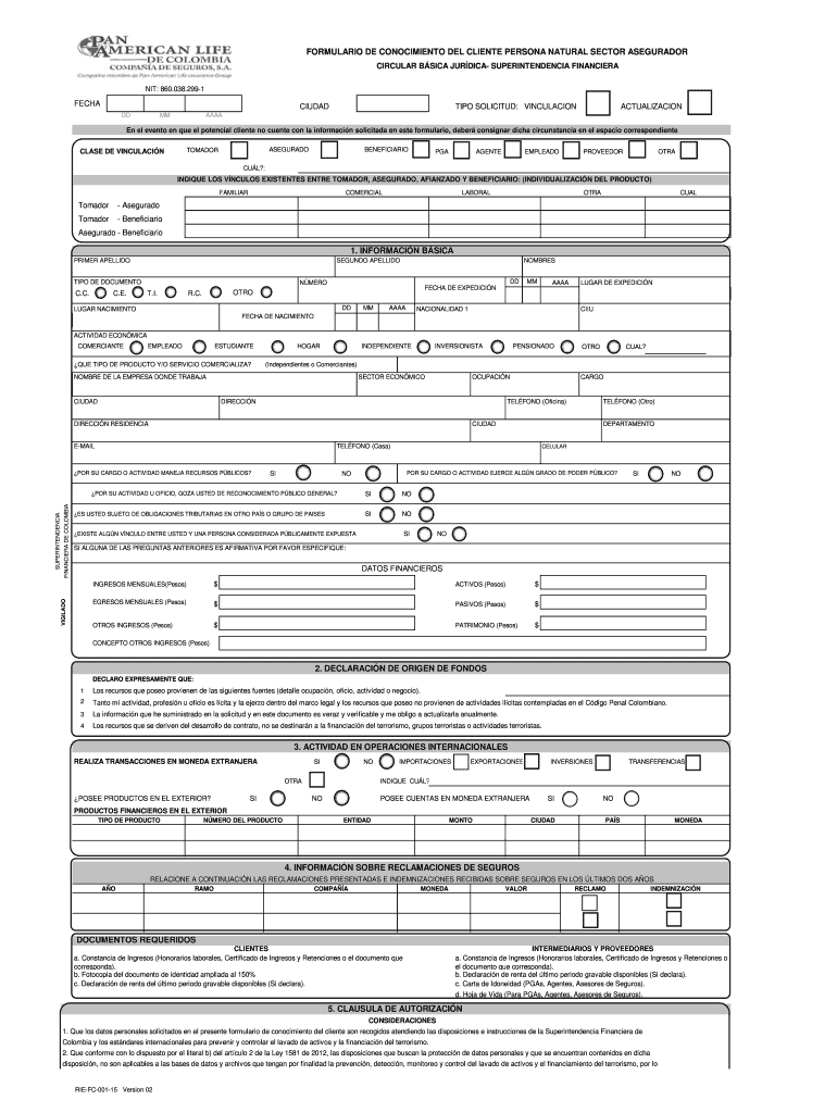 Fillable Online FORMULARIO DE CONOCIMIENTO DEL CLIENTE PERSONA NATURAL ...