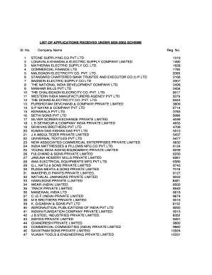 LIST OF APPLICATIONS RECEIVED UNDER SES-2003 SCHEME ...