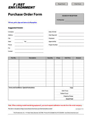 Purchase Order Form - First Environment Inc