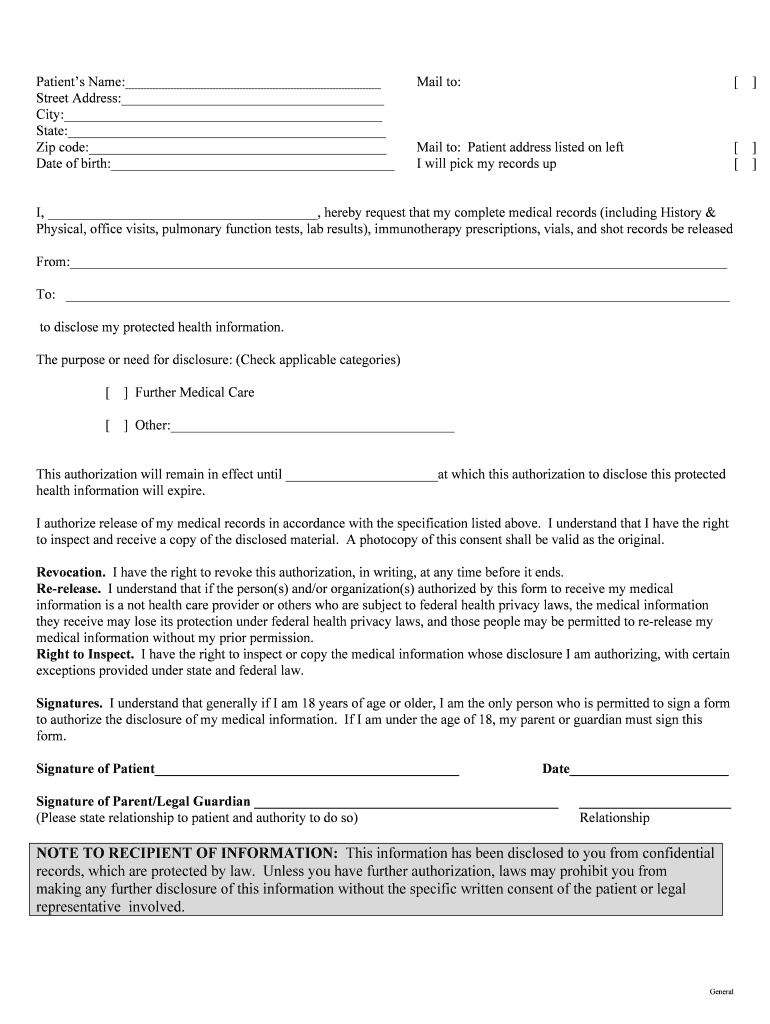 Fillable Online Release of Records form - Birmingham Allergy & Asthma ...