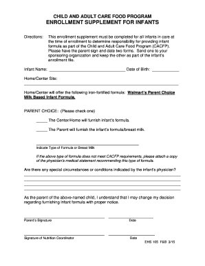 Fillable Online CACFP Infant Enrollment Form Fax Email Print - pdfFiller