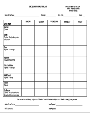 LUNCHDINNER MENU TEMPLATE BUREAU OF SENIOR CENTERS