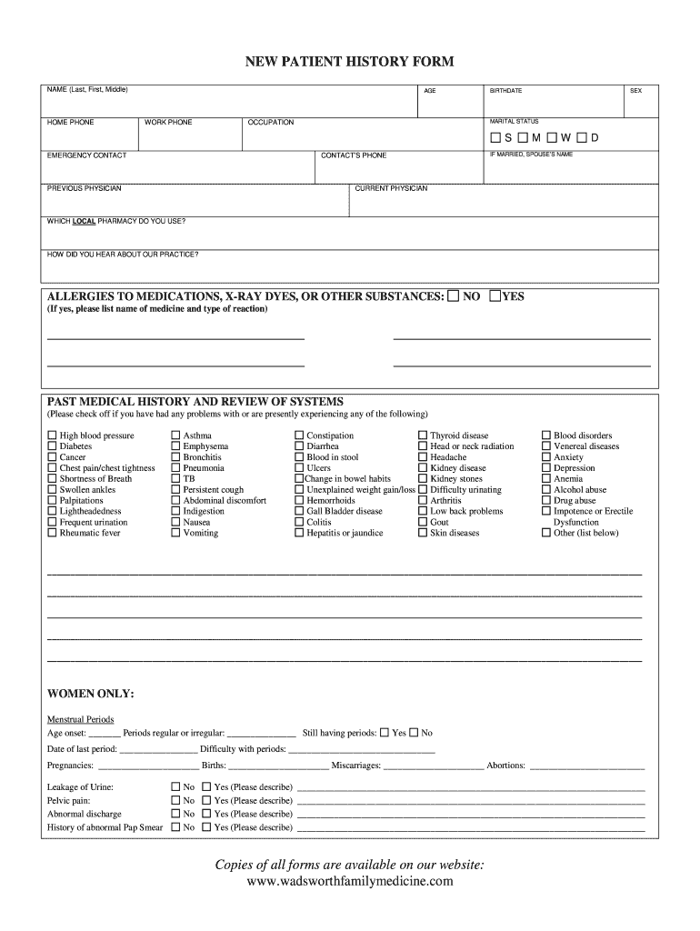 Printable Patient Medical History Form Template - Printable Templates