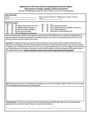 Fillable Online tyson wustl TSURP 2013 Application Form Fax Email Print ...