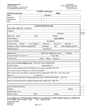 Fillable Online PROCEDURE CONSENT FORM Anaesthetic checklist for each ...