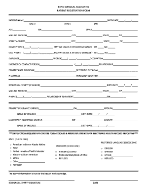 Fillable Online BEND SURGICAL ASSOCIATES PATIENT REGISTRATION FORM Fax ...