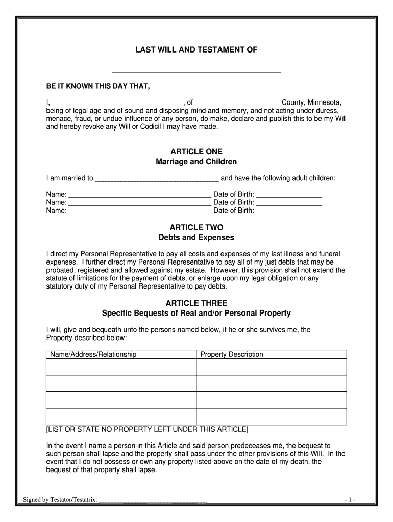 Free Printable Will Forms