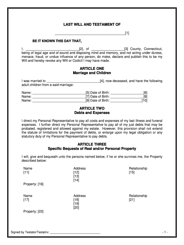 Blank Fillable Will Form - Printable Forms Free Online