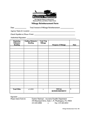 Fillable Online Mileage Reimbursement Form - Eastern National Fax Email 