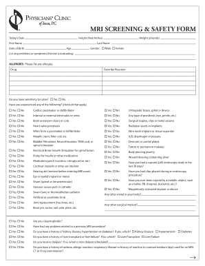 Fillable Online MRI SCREENING amp SAFETY FORM - bpcofiowabbcomb Fax ...