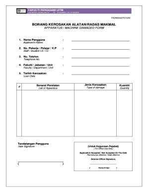 Borang Kerosakan Alatan/radas Makmal - Faculty Of Dentistry - UiTM ...