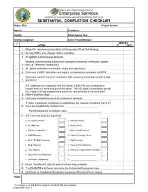 Substantial completion checklist