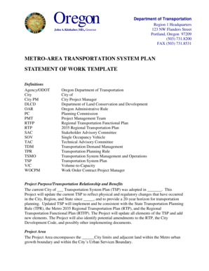 Statement of work example construction - TSP scope of work template - Metro - library oregonmetro