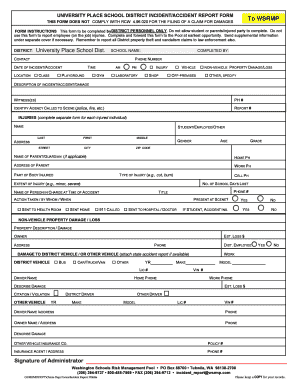 Fillable Online upsd wednet BIncident Reportb - University Place School ...