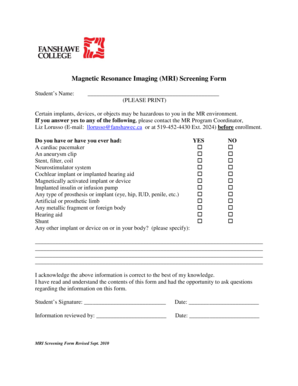 Fillable Online Magnetic Resonance Imaging (MRI) Screening Form Fax ...