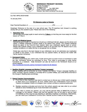 Teacher welcome letter template - sg/ Our Ref: MPS/LM/2016/006 12 January 2016 P5 Welcome Letter to Parents Dear Parents/Guardians of (P5/ ) Greetings - meridianpri moe edu