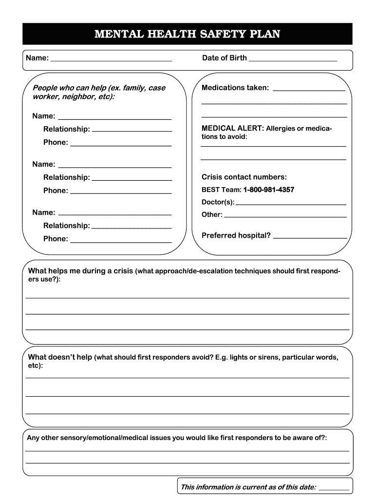 MENTAL HEALTH SAFETY PLAN: Fill out & sign online | DocHub