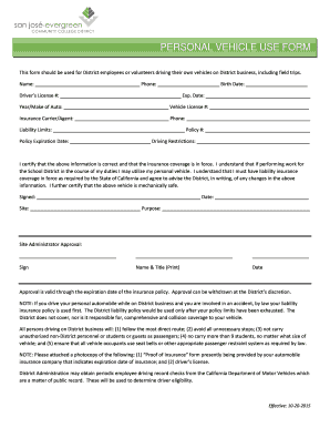 Fillable Online sjeccd PERSONAL VEHICLE USE FORM.docx Fax Email Print ...