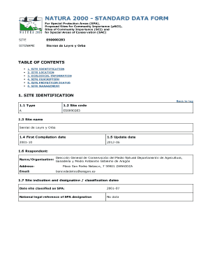 Fillable Online NATURA 2000 - STANDARD DATA FORM - magrama.gob.es Fax ...