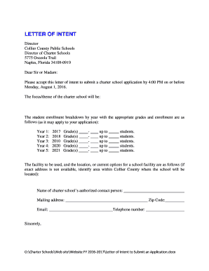 Letter of intent sample for school - ccps