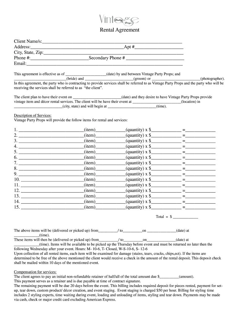 Event Rental Agreement Template