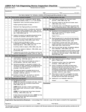 Fillable Online mn LG854 Pull-Tab Dispensing Device Inspection ...