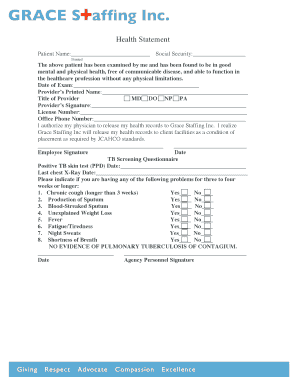 Fillable Online Health Statement - Grace Staffing Inc Fax Email Print ...