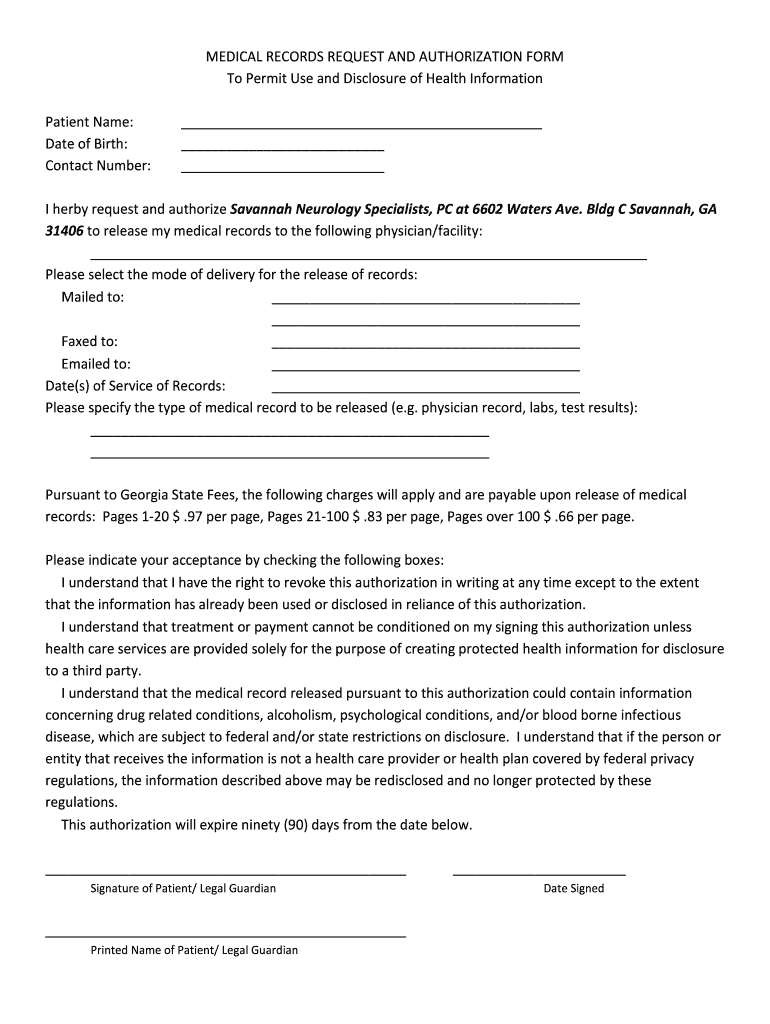 Fillable Online MEDICAL RECORDS REQUEST AND AUTHORIZATION FORM To ...