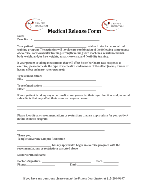 Fillable Online temple Medical Release Form - Temple University ...