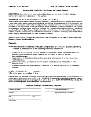 Fillable Online cityofevanston Temporary Disabled Parking Placards ...