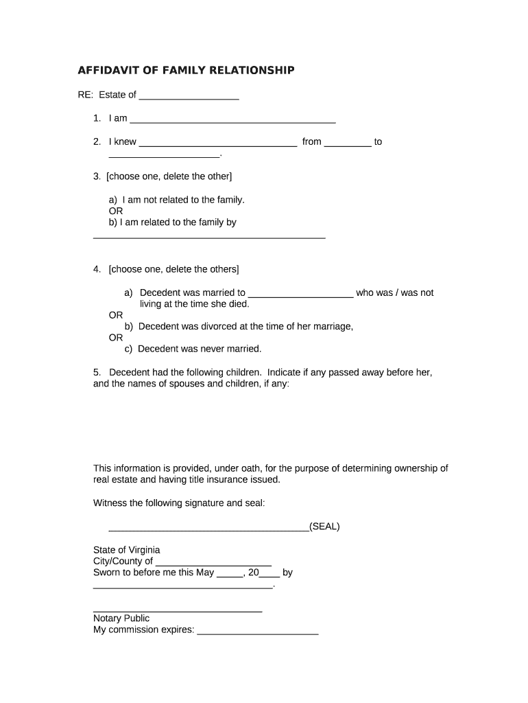 Family Member Proof Relationship Affidavit Of Relationship S