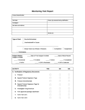 Monitoring visit report sample