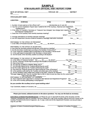 VFW AUXILIARY OFFICIAL VISIT REPORT FORM