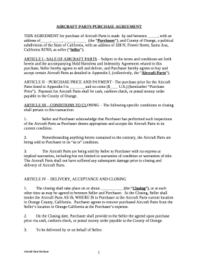 AIRCRAFT PARTS PURCHASE AGREEMENT Doc Template | pdfFiller