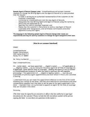 Sample Agent of Record Change Letter-UnitedHealthcare will accept ...