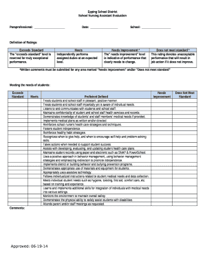 School Nursing Assistant Evaluation Doc Template | pdfFiller image.