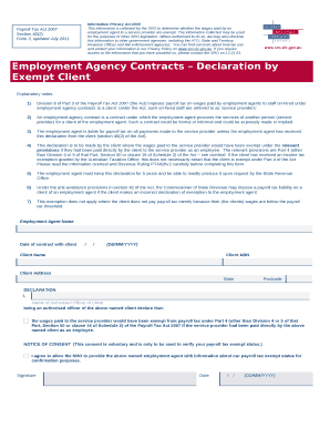 Employment Agency Contracts Declaration by Exempt Client