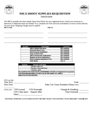 NSCA SHOOT SUPPLIES REQUISITION