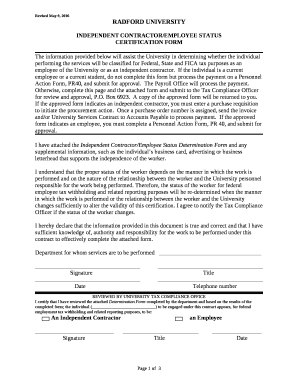 INDEPENDENT CONTRACTOR/EMPLOYEE STATUS Doc Template | pdfFiller