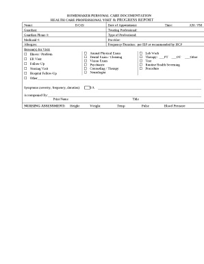 HEALTH CARE PROFESSIONAL VISIT & PROGRESS REPORT