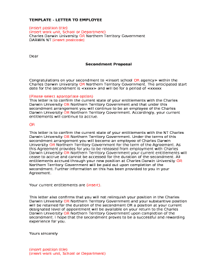 TEMPLATE - LETTER TO EMPLOYEE Doc Template | pdfFiller