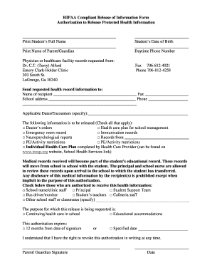 HIPAA Compliant Release Of Information Form ... - Health Services ...