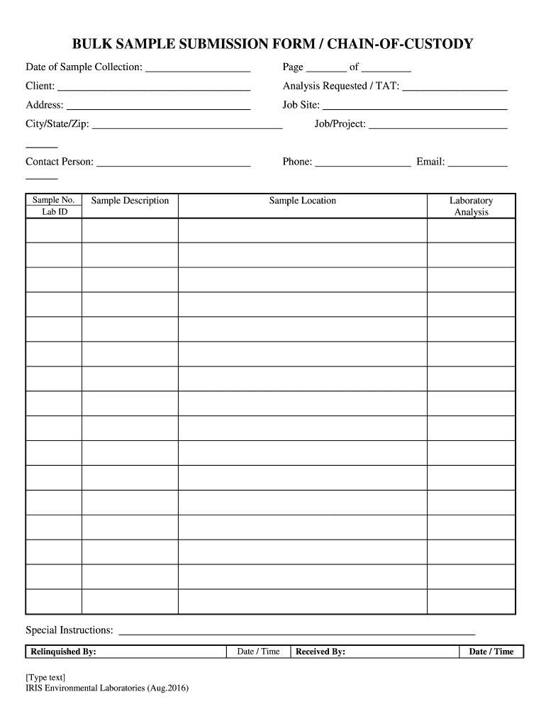 IRIS Environmental Laboratories Bulk Sample Submission Form / Chain-of ...