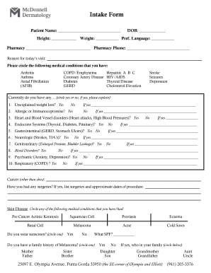 Fillable Online Intake Form - McDonnell Dermatology Fax Email Print ...