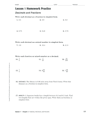 Fillable Online Write each decimal as a fraction in simplest form Fax ...