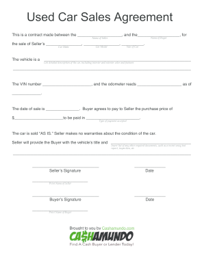 Agreement Of Sale Template For A Vehicle