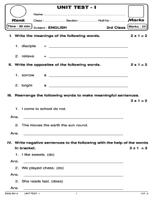 Unseen Passage For Class 3 - Fill and Sign Printable Template Online