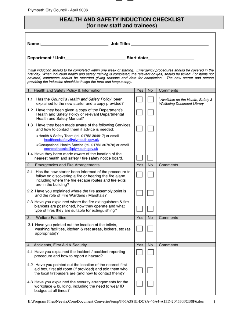 health and safety induction form – occupational injury and illness form ...