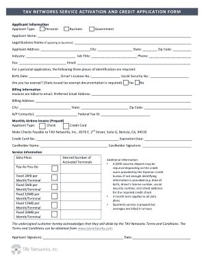 Fillable Online TAV NETWORKS SERVICE ACTIVATION AND CREDIT Fax Email ...